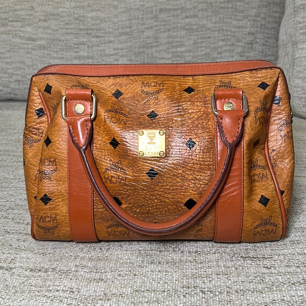 Authentic MCM Cognac Boston Bag. Made in Germany Golf Collection